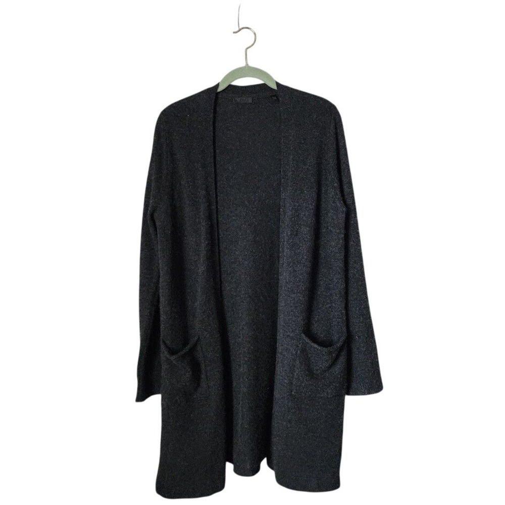 ATM Anthony Thomas Melillo Cashmere Open Front Cardigan Charcoal Gray Pockets M